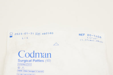 Codman 80-1406 Surgical Patties 1/2inch x 2inch - Pack of 10